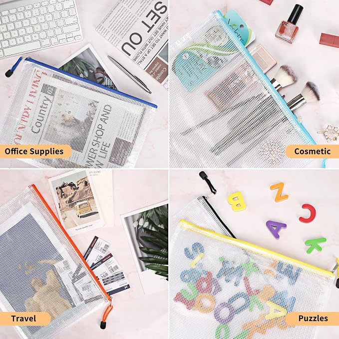 EOOUT 100pcs Mesh Zipper Pouch, A4 Size, 10 Colors Zipper Bags - Image 5