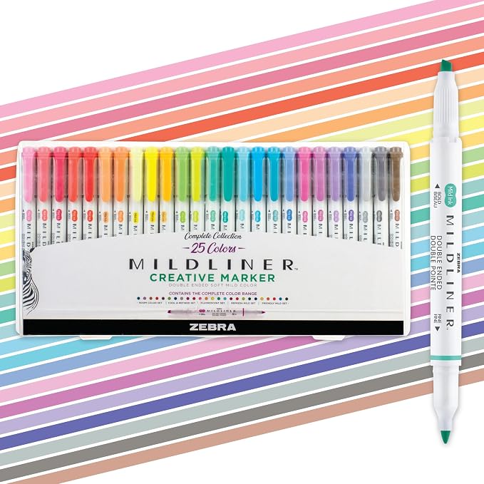Zebra Pen Mildliner Dual-Tip Highlighter Marker Set, Broad and Fine Point Tips by ZebraPen