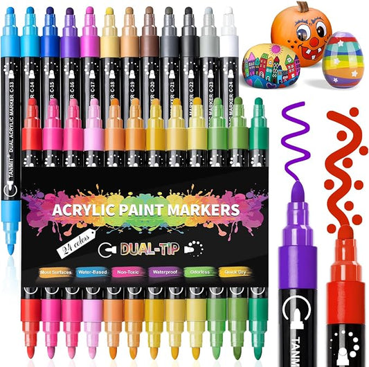 TANMIT 24 Colors Acrylic Paint Markers, Dual Tip Acrylic Paint Pens by Createsomethingwonderfultoday