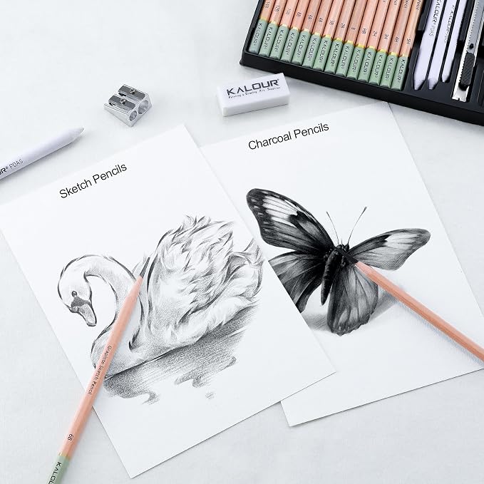 KALOUR 28 Pro Sketching Drawing Pencils Set – 14 Graphite Pencils, Charcoal - Image 2