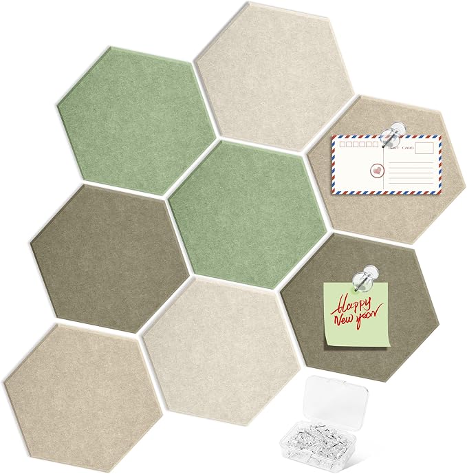 8PCS Hexagon Cork Board Tiles, Self-Adhesive Felt Bulletin by phepetroll