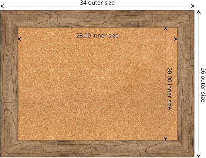 Amanti Art Natural Cork Board for Wall, 26x34 Vision Board with Brown Wood Frame, Medium Corkboard Office Decor for Home Organization, Rustic Farmhouse Corkboard Pinboard to display items for home-DeskLoop Office