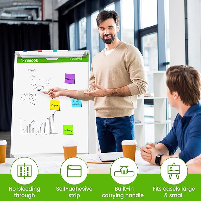 Sticky Easel Pad 25 in x 30 in, 30 Sheets/Pad, 4 Pads/Pack, Sticky Flip Chart Paper for Teachers, Super Sticking Power & Bleed-Resistant-DeskLoop Office