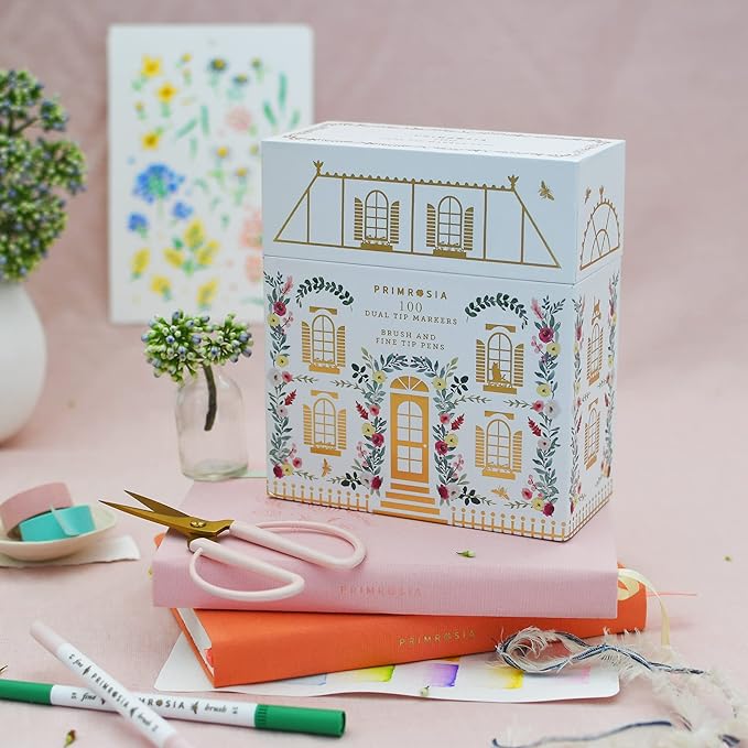 Primrosia 100 Dual Tip Marker Pens, Fineliner and Watercolor Brush Pens for Art Sketching Illustration Calligraphy or Journals Drawing Coloring-DeskLoop Office