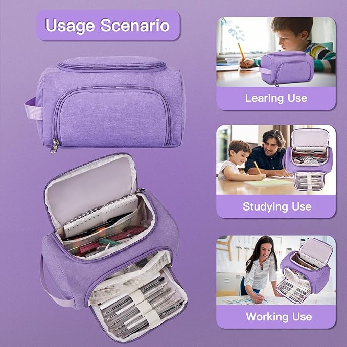 Large Pencil Pouch,Pencil Case Aesthetic,Zipper Pencil Box For Girls Back To School Supplies Emergency Bag Makeup Bag (Purple)-DeskLoop Office