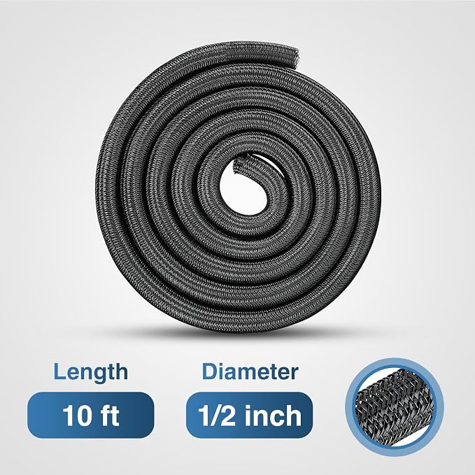 Nilight Cable Sleeve, 10ft-1/2inch Cord Management Sleeves, Braided Sleeving - Image 2