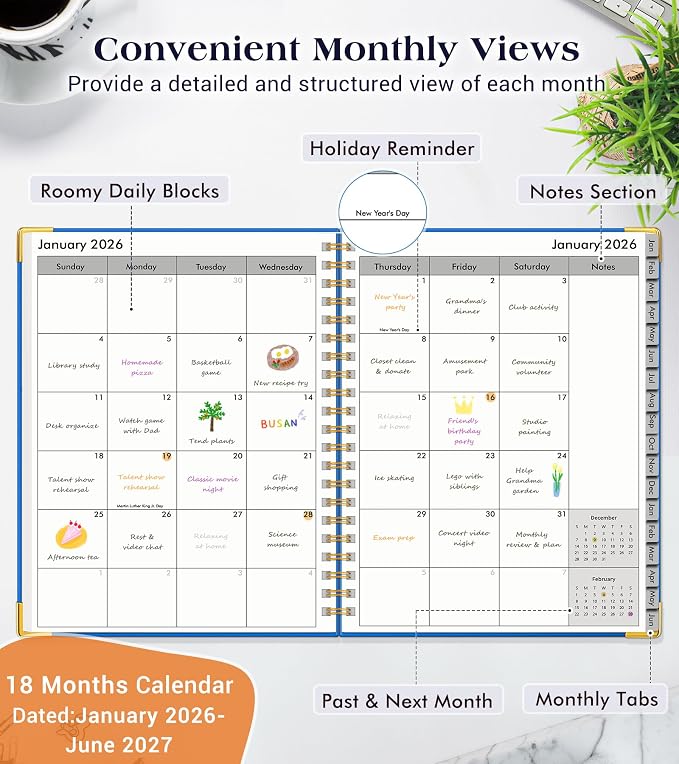 Planner 2026-2027, 18 Months Weekly and Monthly Hardcover Planner, January 2026 - Image 2