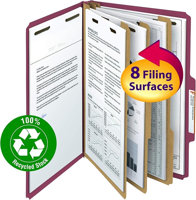 Smead 100% Recycled Pressboard Classification File Folder, 3 Dividers, Legal - Image 2