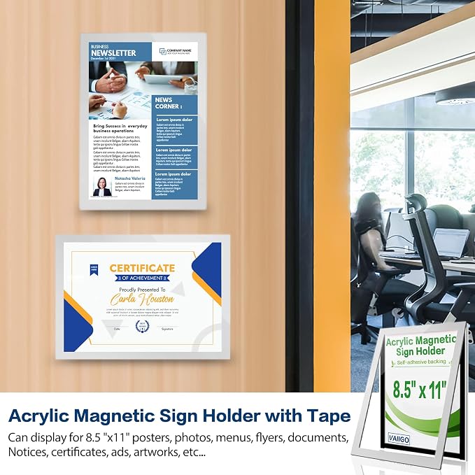 Acrylic Sign Holder 8.5" x 11" Wall Mount, Self Adhesive Magnetic Display Frame - Image 2
