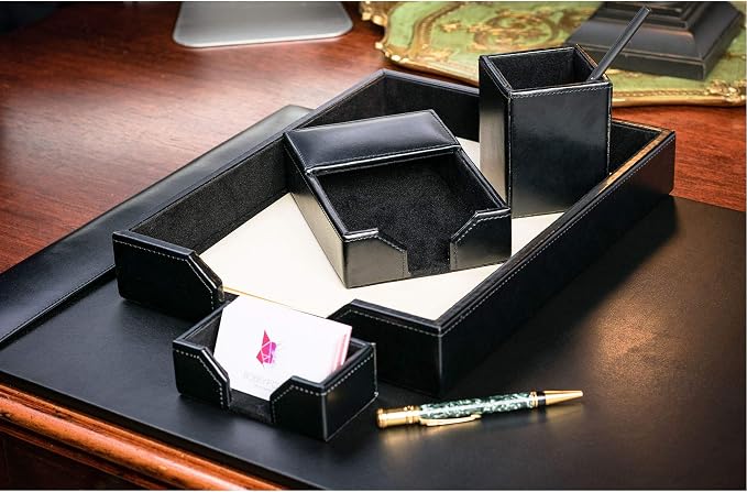 DACASSO Black Bonded Leather 5-Piece Desk Set - Image 4