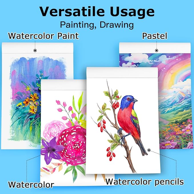 Watercolor Paper Pad, 140lb/300gsm Artist Painting Drawing Paper Book, Art - Image 7