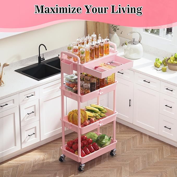 SUNALLY 4 Tier Rolling Utility Cart - Image 6