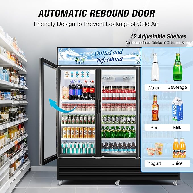 Commercial Beverage Refrigerator, 75" W 60 Cu. Ft. Commercial Drink Fridge, Display Refrigerator with 3 Glass Door, Commercial Display Fridge with 12 Adjustable Shelves, for Shop, Restaurant, Bar-DeskLoop Office