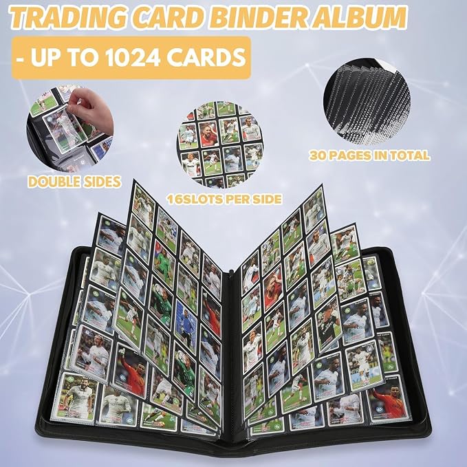 16-Pocket Business Card Binder holds 1024 Cards, Premium Diamond PU Leather - Image 5