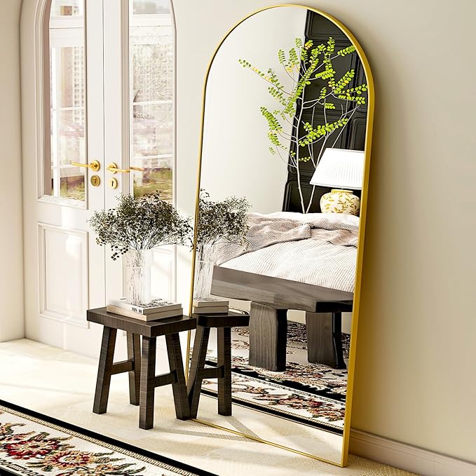 GLSLAND - 20x57 inch Arched Full Length Mirror - Floor Mirrors Aluminum Alloy Frame Full Body Dressing Mirror for Bedroom, Living Room,Black-DeskLoop Office