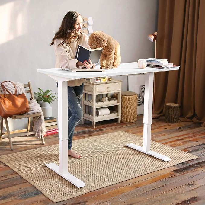 FLEXISPOT EN1 Whole-Piece Standing Desk 48 x 30 inches Electric Height Adjustable Desk for Home Office w/Automatic Smart Keypad (Upgraded White Frame + White Top, 2 Packages)-DeskLoop Office
