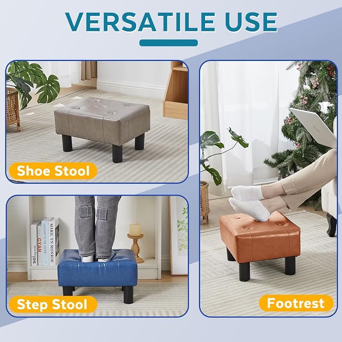 Small Foot Stool Ottoman, Faux Leather Footstool Ottoman Foot Rest - Image 7