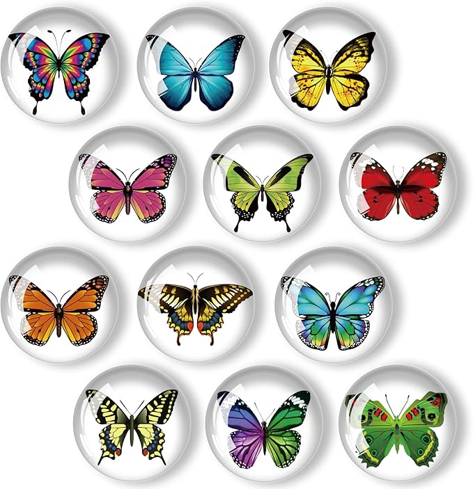 12Pcs Glass Strong Refrigerator Magnet Fridge Sticker,Butterfly Crystal Fridge Magnets Decoration for Crafts,Strong Fridge Magnets for Kitchen, School,Office Whiteboard, Cabinet and Dishwasher-DeskLoop Office