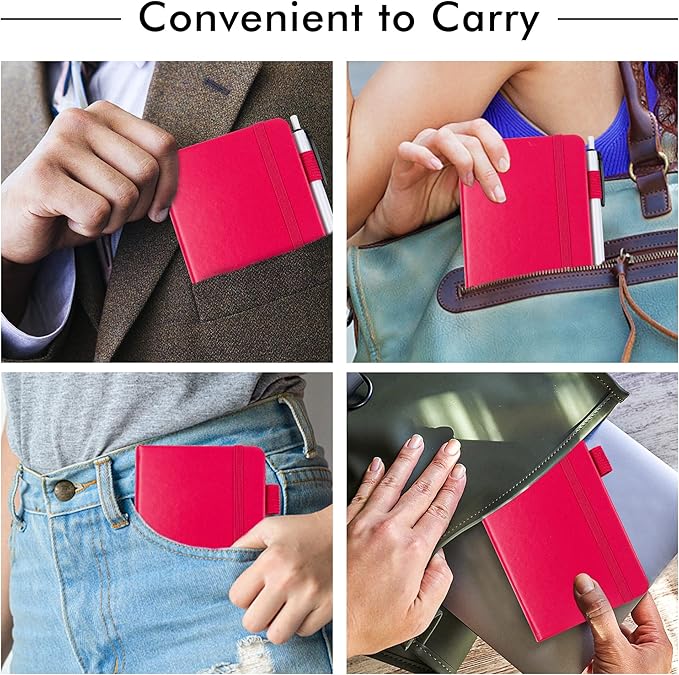 feela 15 Pack Pocket Small Notebooks Bulk, Mini Cute Memo Notepads Hardcover College Ruled Lined Journals with Pen Holder for Women Girls Office School, with 15 Black Pens, 3.5”x 5.5”, A6, Berry-DeskLoop Office