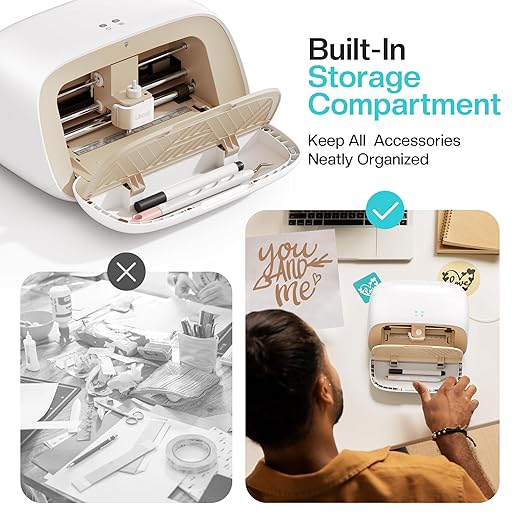 Vinyl Cutter Machine S501 - Smart Compact Sticker Maker for Vinyl & Paper Crafts, Portable Plotter DIY Cutting Machine for Sticker Joy Craft & Party Supplies, Wedding Decor, Beige-DeskLoop Office