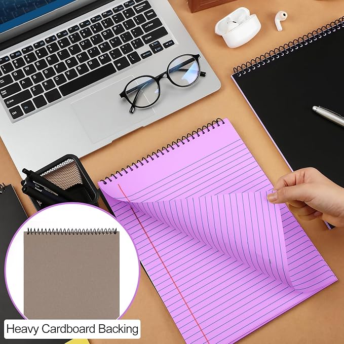 6 Pcs Legal Pad Top Spiral Bound Notebook 70 Sheets Wirebound Notepad Double Sided Ruled Memo Steno Book with Stiff Back Cover for Business(8.5 x 11 Inches,No Holes,Bright Colors)-DeskLoop Office