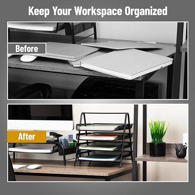 Mind Reader 4-Tier Paper Tray, Desktop Organizer, File Storage, Metal Mesh - Image 5