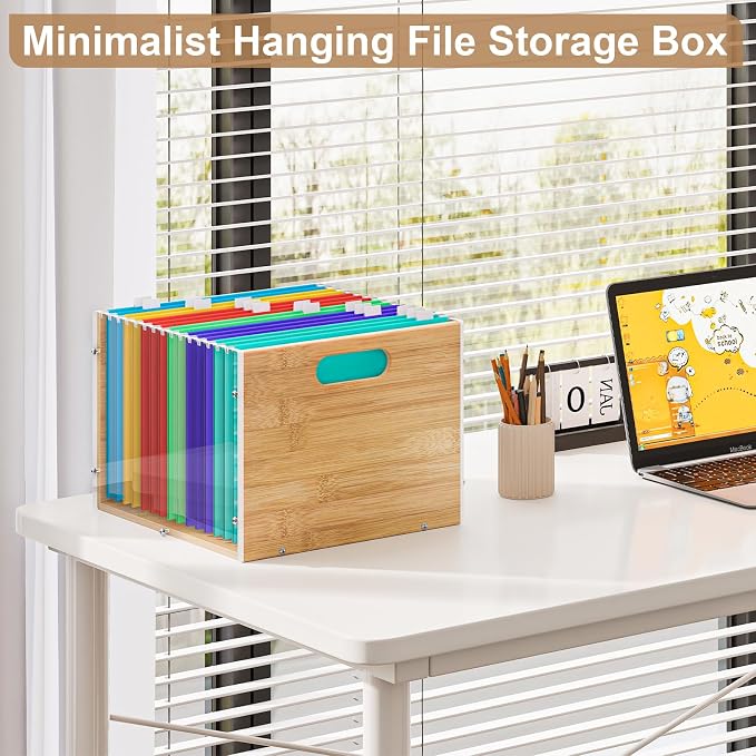 Sbanmao 2 Pack Hanging File Organizer, Bamboo Filing Box File Crate Storage - Image 6