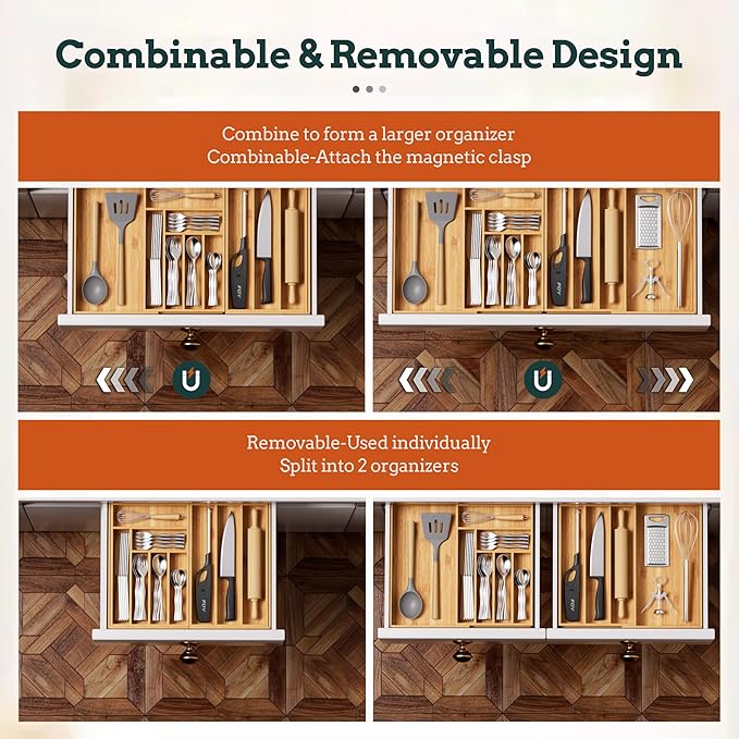 Silverware Organizer Large, Magnetic Connected Expandable 11 Slots Silverware - Image 5