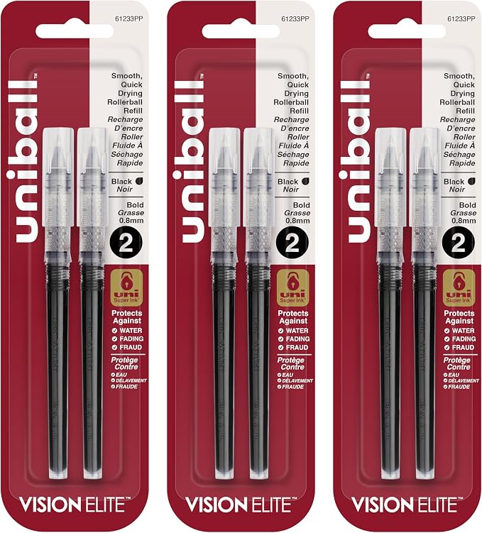 Uniball Vision Elite Rollerball Pen Refill, 0.8mm Bold Point, 6 Refills by uni-ball