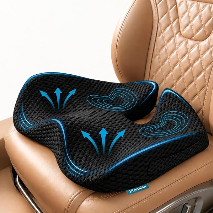 SitCushion Car Seat Cushion for Long Driving – X Large Memory Foam Seat Cushion by Sitcushion
