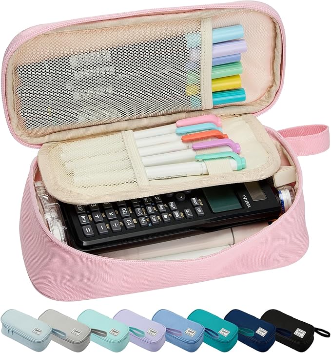 Pencil Case Pouch Box Bag School Supplies Girls Boys Kids, Cute Preppy Stuff Large Big Capacity Aesthetic Pen Organizer, Back to College Stationary, Light Pink, Standard Stlye, 1800ml-DeskLoop Office