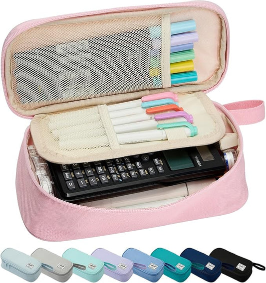 Pencil Case Pouch Box Bag School Supplies Girls Boys Kids, Cute Preppy Stuff Large Big Capacity Aesthetic Pen Organizer, Back to College Stationary, Light Pink, Standard Stlye, 1800ml-DeskLoop Office