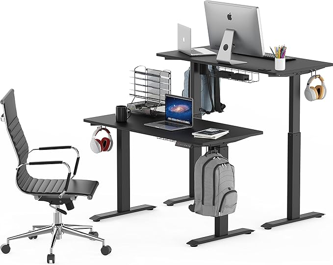 SHW 48-Inch Electric Height Adjustable Standing Desk with Drawer, Memory Preset and Cable Management Tray, Black-DeskLoop Office