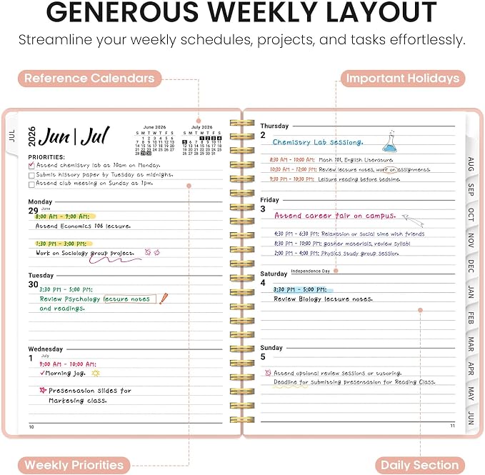 Planner 2026-2027, 6.3" x 8.5" Weekly and Monthly Academic Year Planner Calendar - Image 3