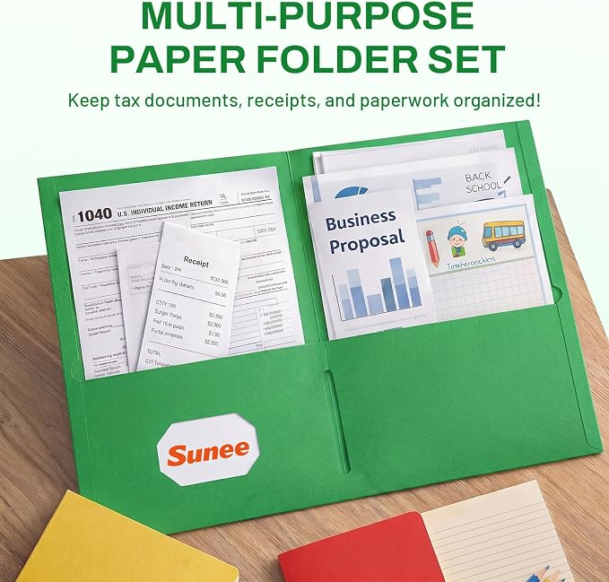 SUNEE Folders with Pockets, 2 Pocket Folders Fit Letter Size Paper, Paper File - Image 2