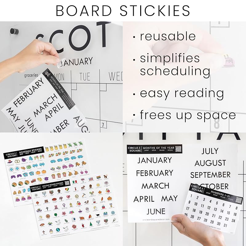 Personalized Clear Acrylic Calendar for Wall, Calendar Whiteboard for Wall, Dry Erase Wall Calendar, Wall Calendar Organizer System for Home (Block, Grey, 47.5"W x 36"H)