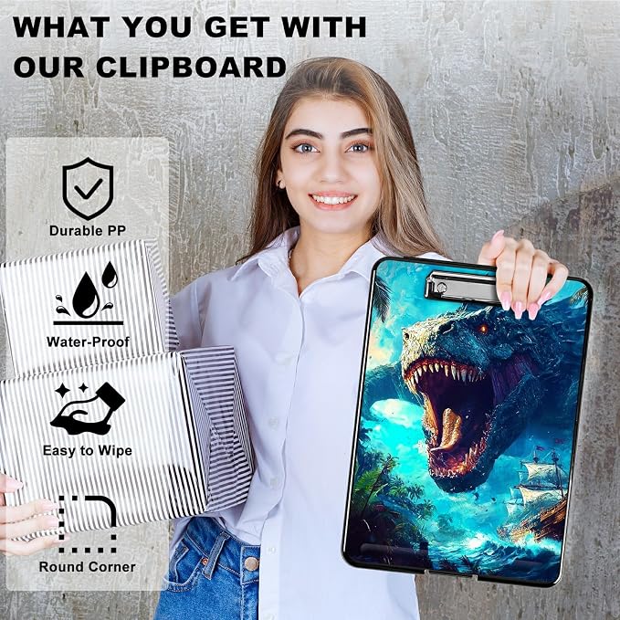 Ocean Dragon A4 Clipboard with Storage Pen Holder, Clipboards Organizer Nursing - Image 2