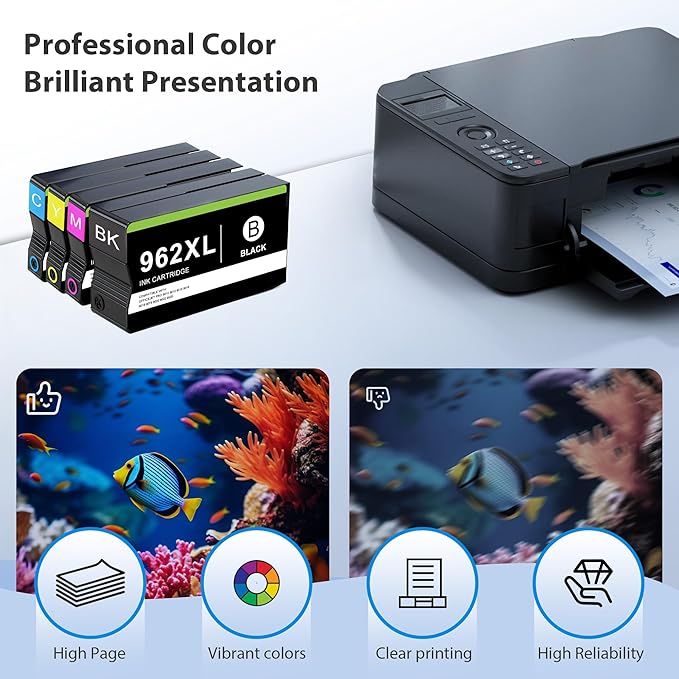 Compatible 962 Ink Cartridge Combo Pack Replacement for HP 962 962 XL Ink Cartridge Black and Color for OfficeJet Pro 9010 9012 9015 9016 9018 9019 9020 9022 9025 Printer, 4-Pack 962XL-DeskLoop Office