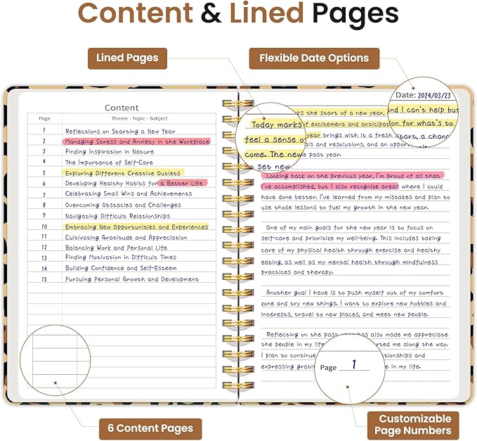 Lined Spiral Notebook Journal for Work, 300 Pages Thick B5 (7.1"x10") College Ruled Journal for Women & Writing, Hardcover Notebook for Note Taking, Perfect for Office Home School Supplies, Leopard-DeskLoop Office