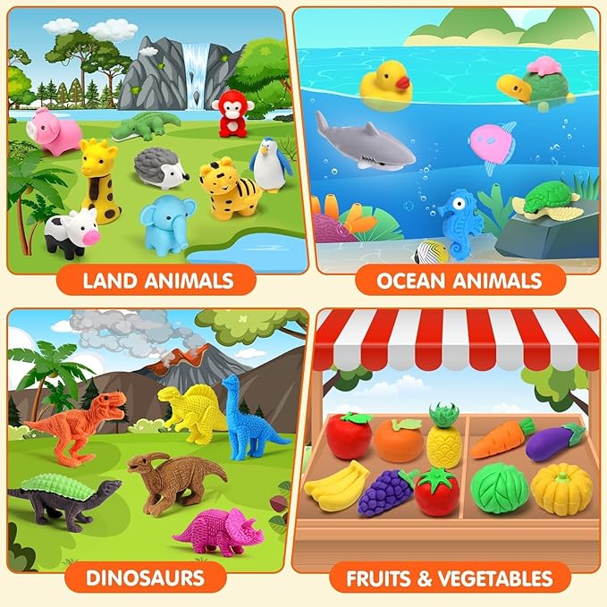40 Pcs Animal Erasers Desk Pet for Kids 3D Puzzle Pencil Eraser Treasure Box Toy for Classroom School Prize Kids Party Favors Back to School Supplies Easter Egg Fillers Goodie Bag Stuffers Gift-DeskLoop Office