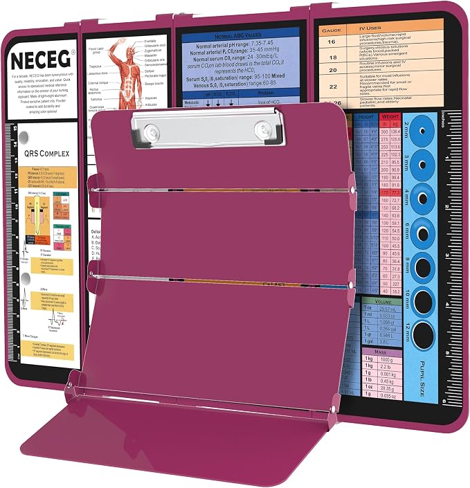 Nursing Clipboard Foldable, 4-Layer Aluminum, Pocket Size, Wine | Medical Cheat by WelcomeToNECEG