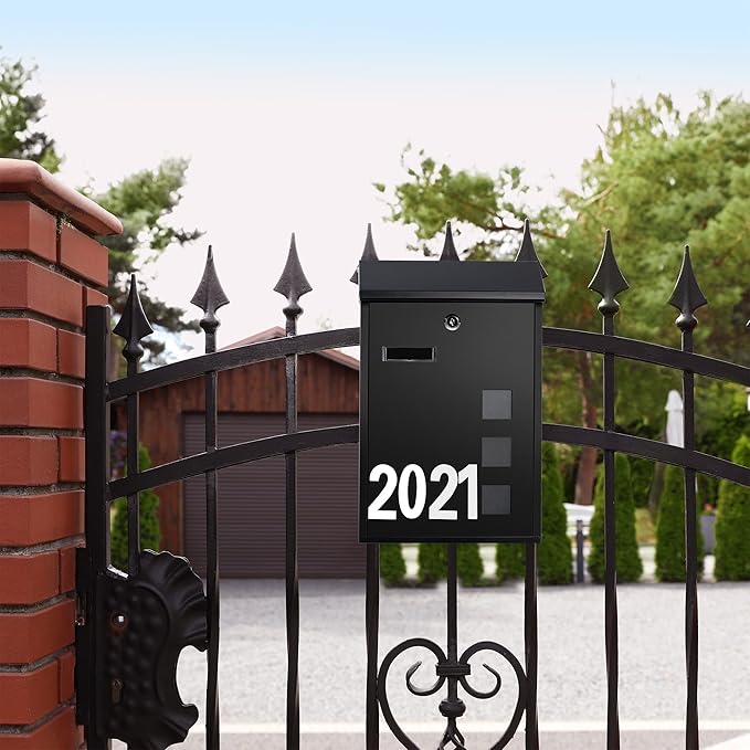 LAND·VOI Wall Mounted Mailbox with 4 Keys, Post Box for Wall and Fence, Viewing Windows, Nameplate, 3.94 x 9.8 x 15.6 Inches, Large Capacity, Includes Mailbox Numbers, Matt Black, AMB31B-DeskLoop Office
