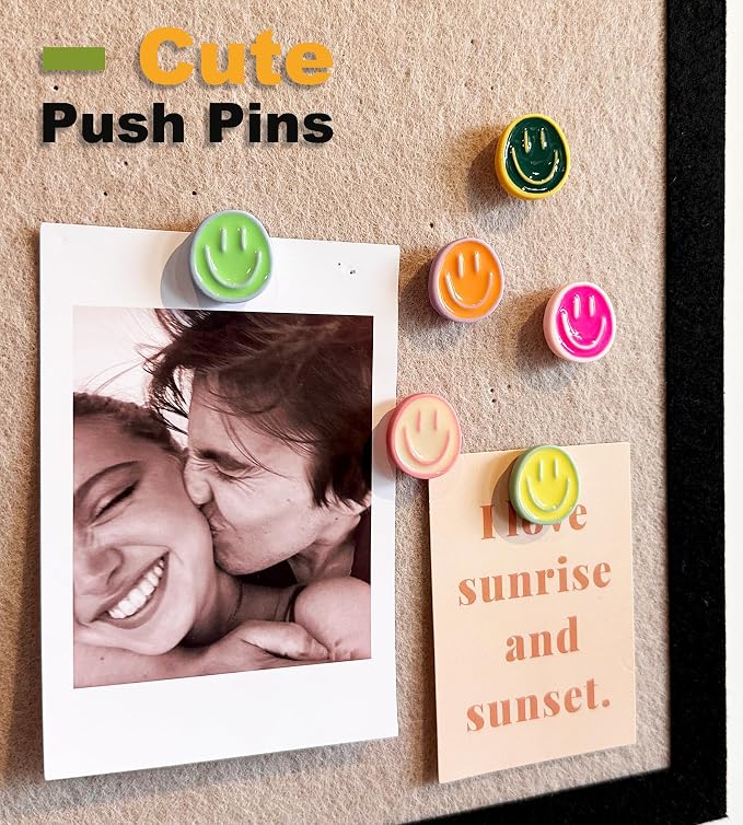 24 Smiley Face Decorative Push Pins, Cute Bulletin Board Push Pins, Thumbtacks - Image 6