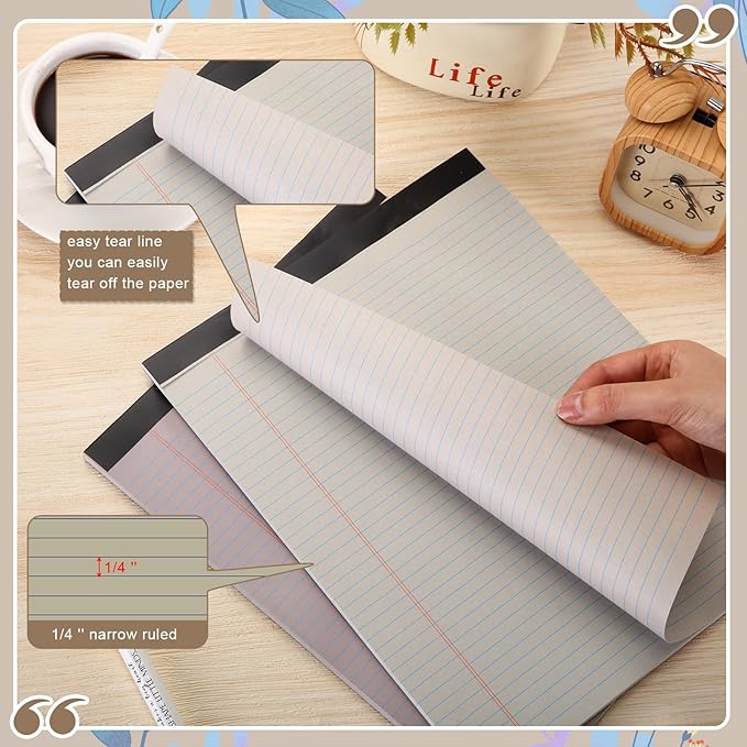 Fuutreo 8 Pcs 8.5'' x 11'' Colored Legal Pad Writing Pads Narrow Ruled 50 Sheets Per Notepad Perforated Writing Notepad Office Supplies for College Office Business (Pastel Color)-DeskLoop Office