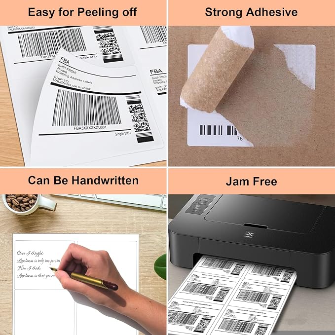 1000 Half Sheet Self Adhesive Shipping Labels, 8.5" x 5.5" Address Labels - Image 3