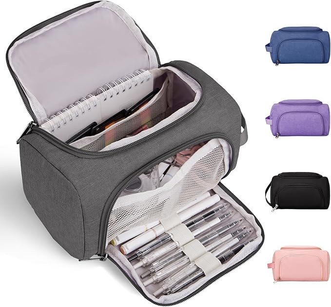 Large Pencil Pouch,Pencil Case Aesthetic,Zipper Pencil Box For Girls Back To School Supplies Emergency Bag Makeup Bag (Grey)-DeskLoop Office