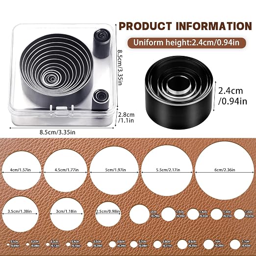 24 Pcs Leather Circle Dies Cutter Tool Set, Hole Punch Tools - Image 2