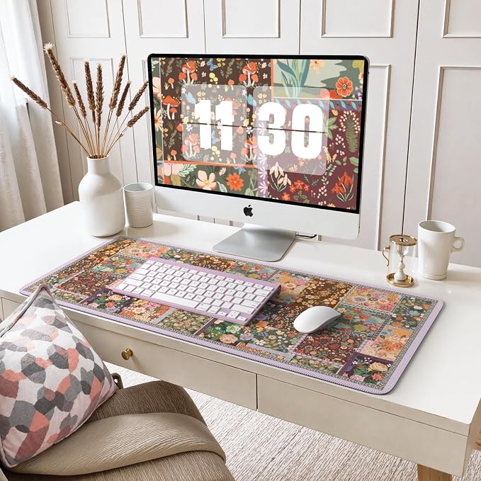 iCasso Floral Desk Pad Mat, Large Mouse Pad, Desk Matt - Image 7