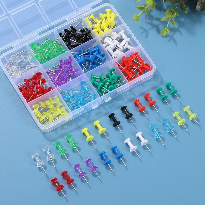 Hudinsun 12 Colors 150 Pcs Push Pins, Standard Thumb Tacks Steel Point and - Image 3