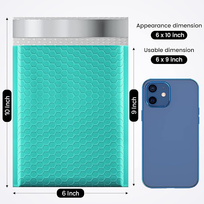 Fuxury 300 Pack Teal Bubble Mailers 6x10 Small Bubble Shipping Envelopes | - Image 2